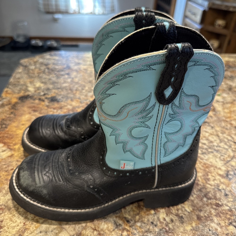 Justin Gypsy Gemma Leather Cowgirl Boots Black Turquoise Size 8B Womens L9905